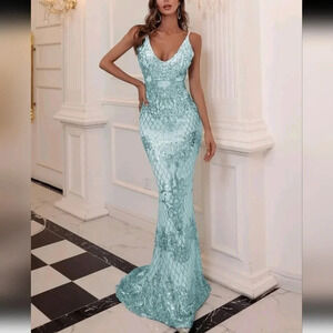 Hem Backless Sequin Prom Dress